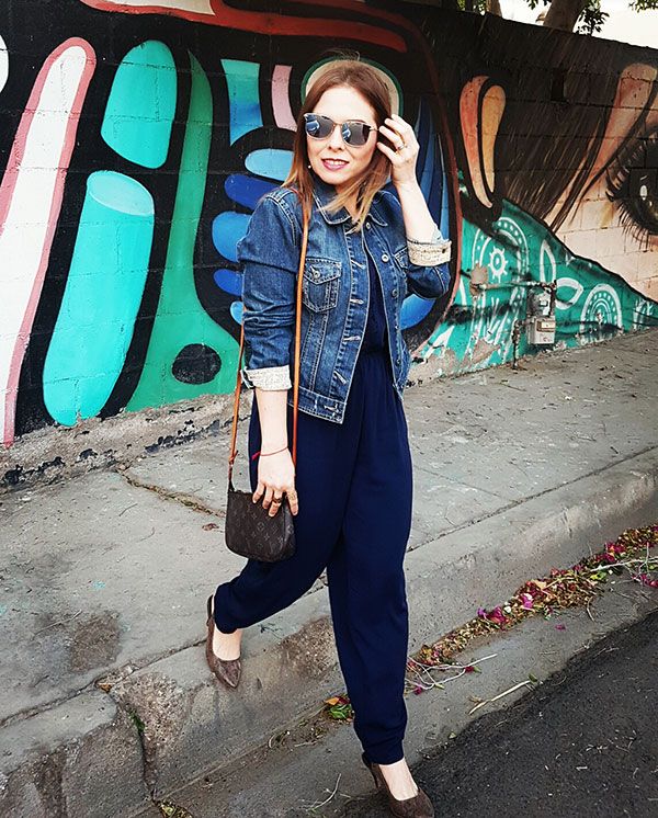 Jumpsuit style and Denim jacket