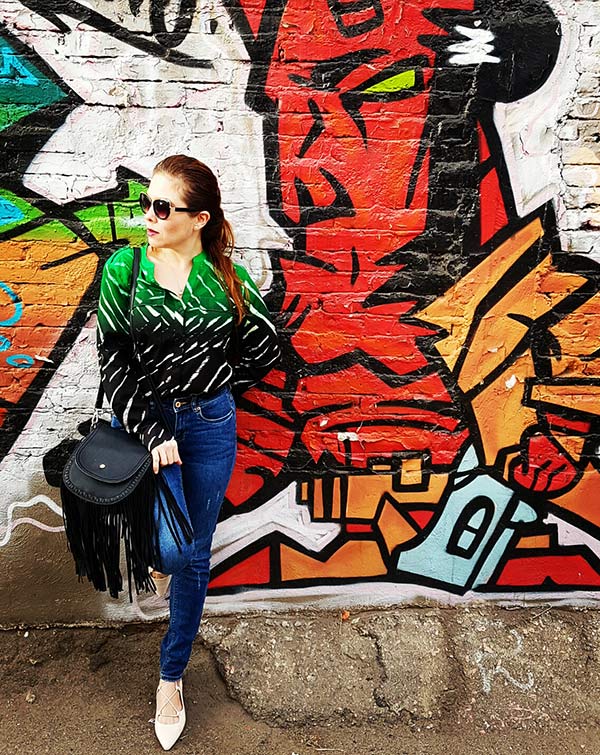 Street style, calvin klein green blouse, denim