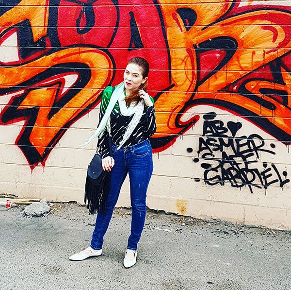 Street style, calvin klein green blouse, denim