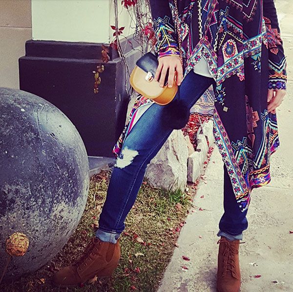 Tribal style, caftan and ankle boots